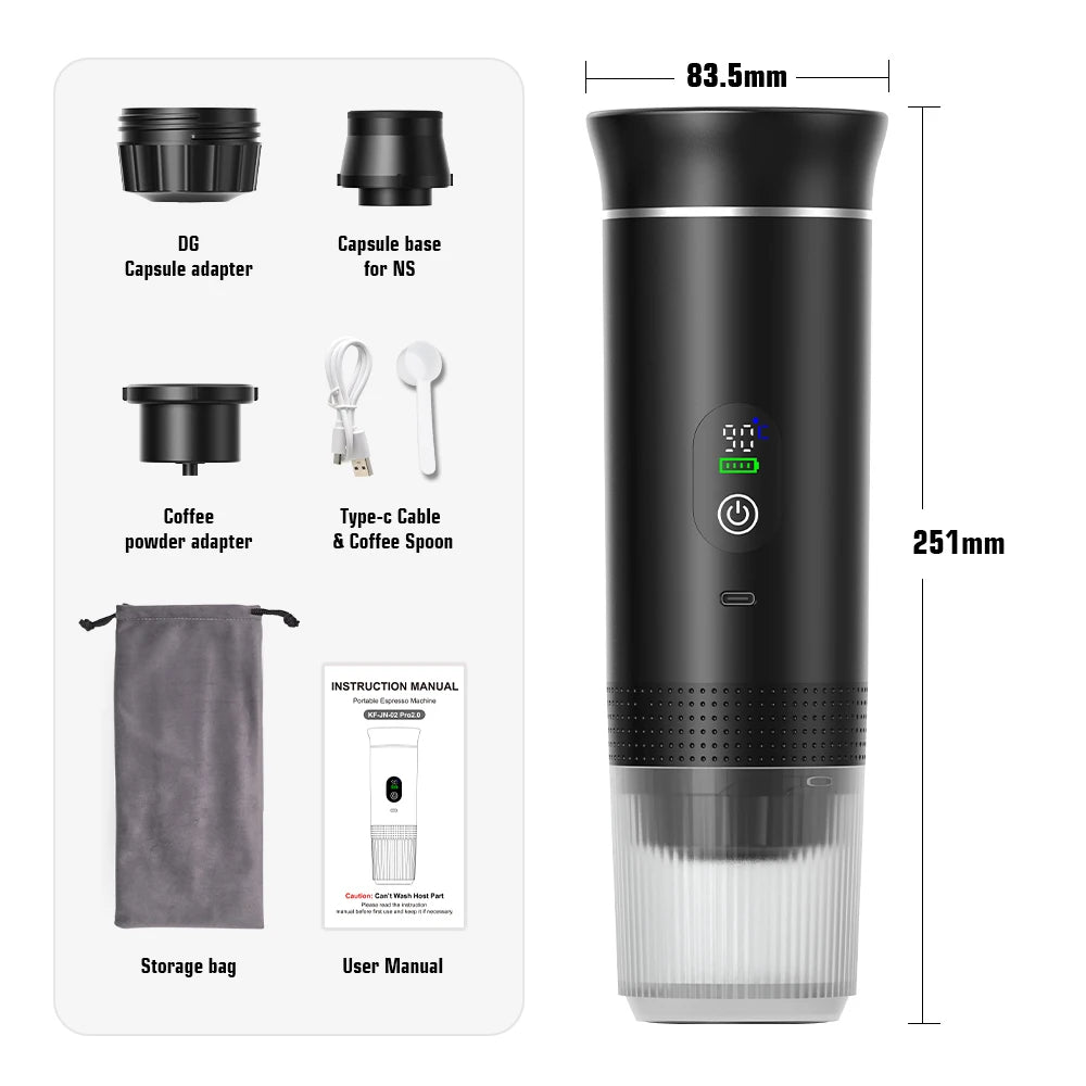 black 2.0 bag Color Portable Electric Espresso Maker – 3-in-1 Capsule & Ground