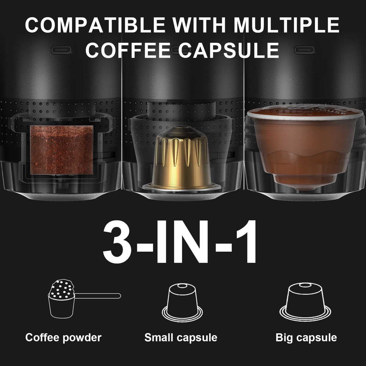 Portable Electric Espresso Maker – 3-in-1 Capsule & Ground