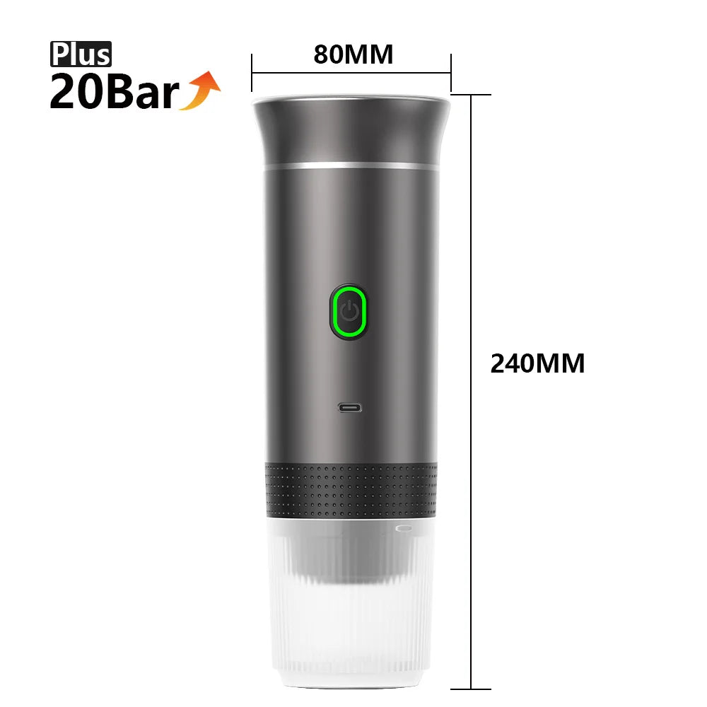 Metallic grey Color Portable Electric Espresso Maker – 3-in-1 Capsule & Ground