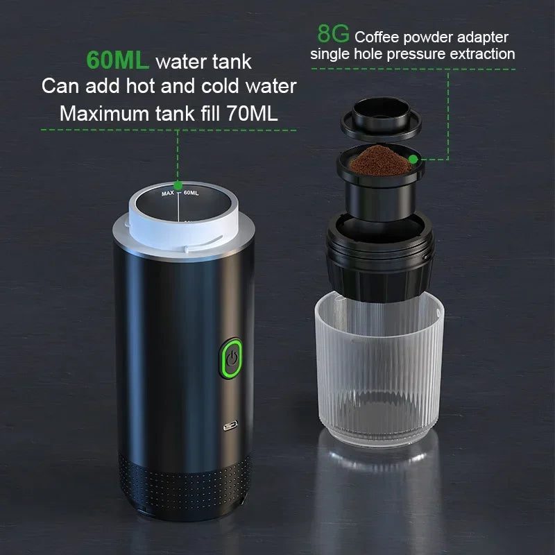 Portable Electric Espresso Maker – 3-in-1 Capsule & Ground