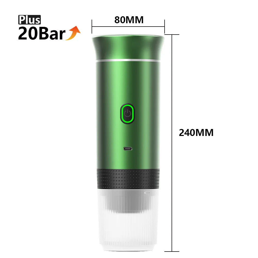 Metallic green Color Portable Electric Espresso Maker – 3-in-1 Capsule & Ground