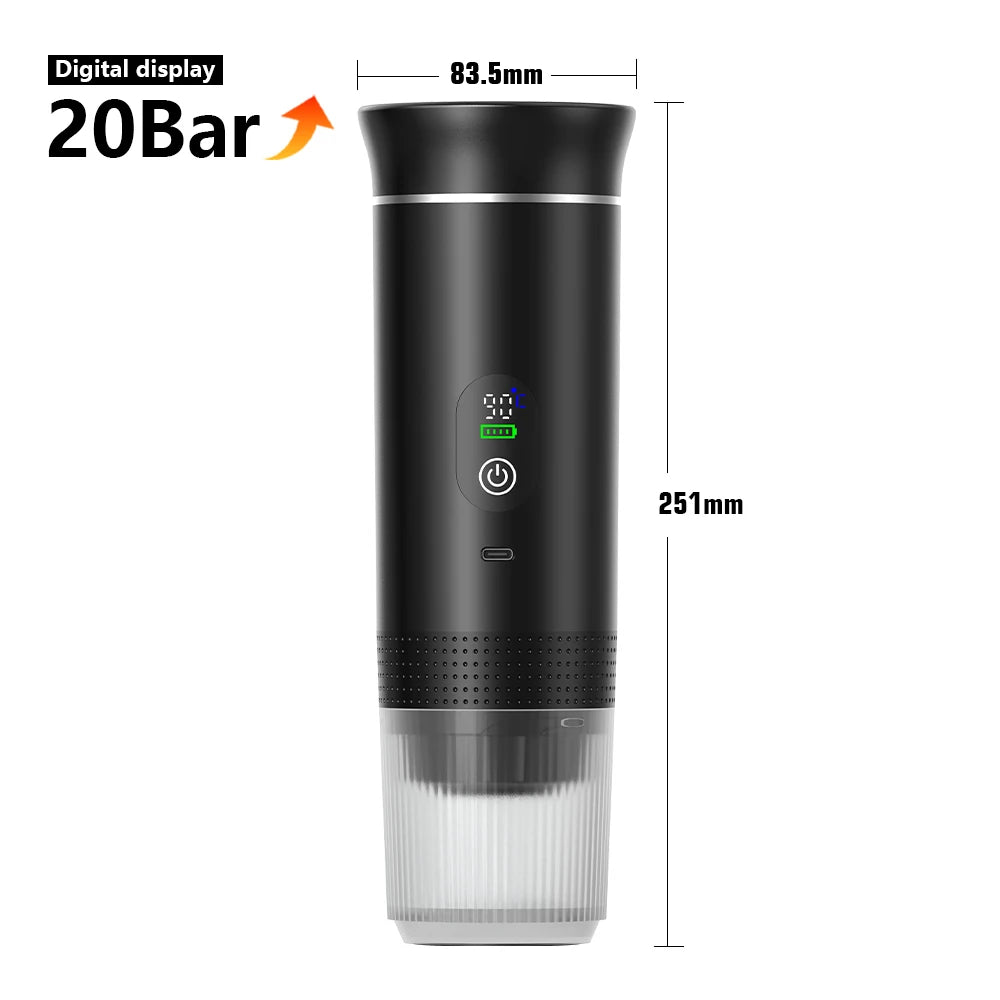black 2.0 Color Portable Electric Espresso Maker – 3-in-1 Capsule & Ground